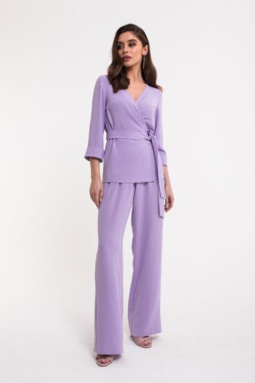 Lilac crushed suit with blouse and palazzo trousers