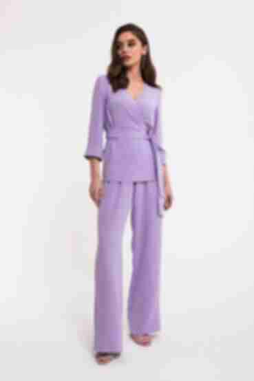 Lilac crushed suit with blouse and palazzo trousers