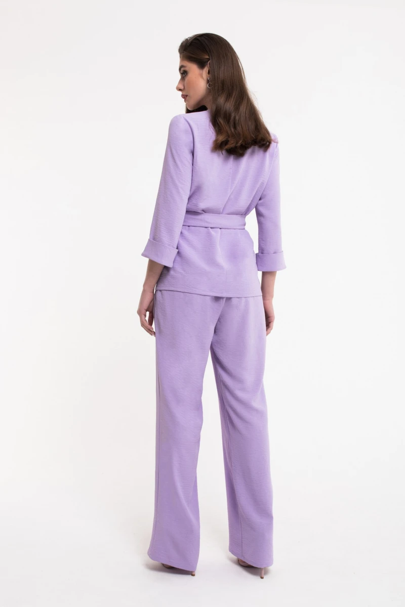 Lilac crushed suit with blouse and palazzo trousers