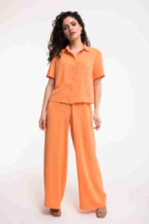 Блуза с коротким рукавом вискоза жатка оранжевая