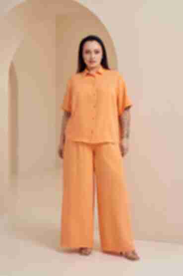 Костюм блуза с коротким рукавом и брюки вискоза жатка оранжевый большой размер