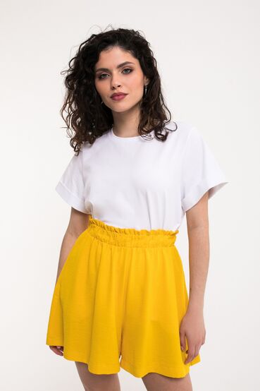 Yellow crushed viscose shorts