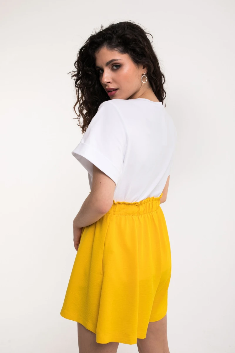Yellow crushed viscose shorts #2