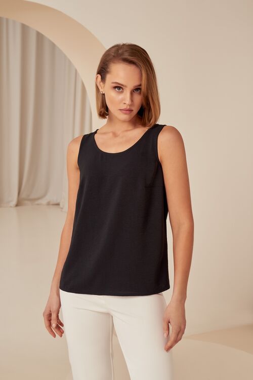 Black crushed viscose tank top