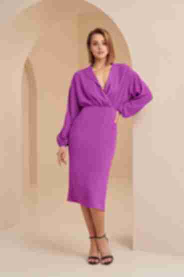 Purple demi wrap dress made of crushed viscose