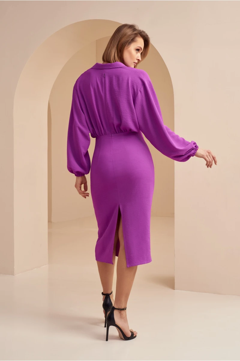 Purple demi wrap dress made of crushed viscose