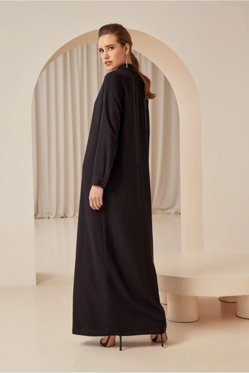 Black maxi shirt dress made of staple cotton #2