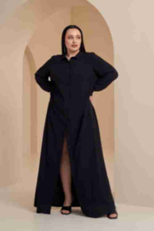 Black maxi shirt dress made of staple cotton plus size