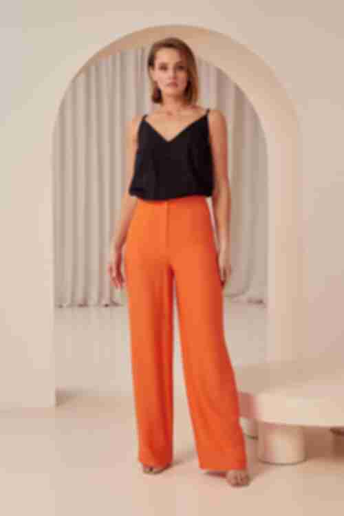 Orange straight eco linen trousers