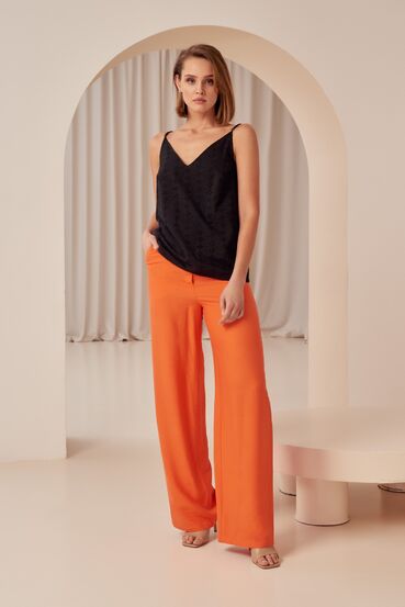 Orange straight eco linen trousers #2