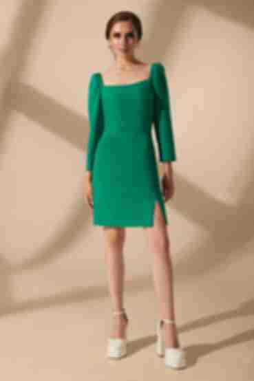 Emerald mini dress with a slit made of suiting fabric