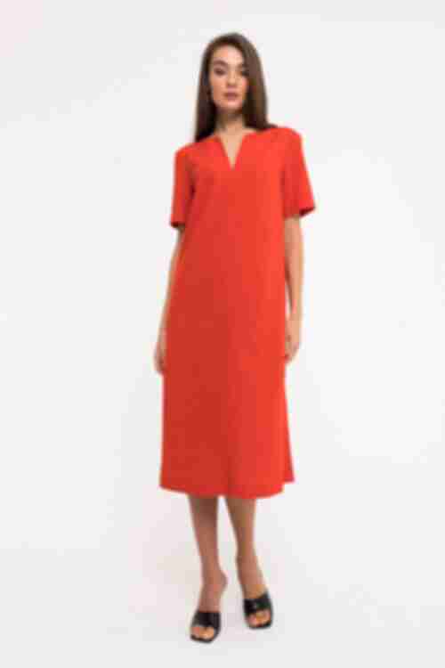 Сукня з розрізом міді льон помаранчева великий розмір
