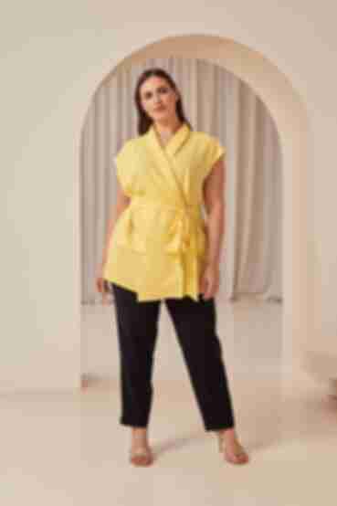 Lemon linen wrap vest plus size