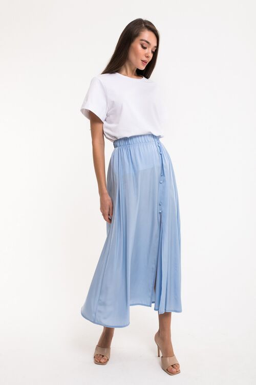 Sky blue midaxi skirt made of polished staple cotton