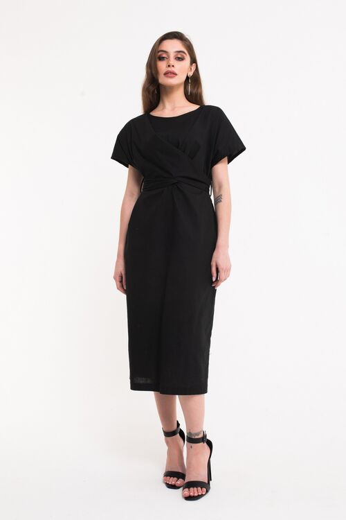 Black midi linen dress