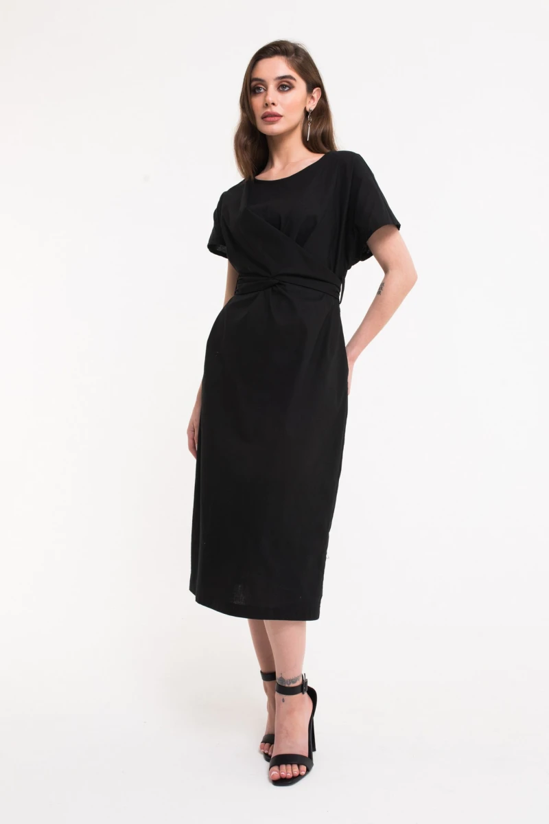 Black midi linen dress #2