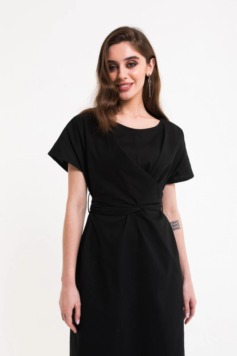 Black midi linen dress