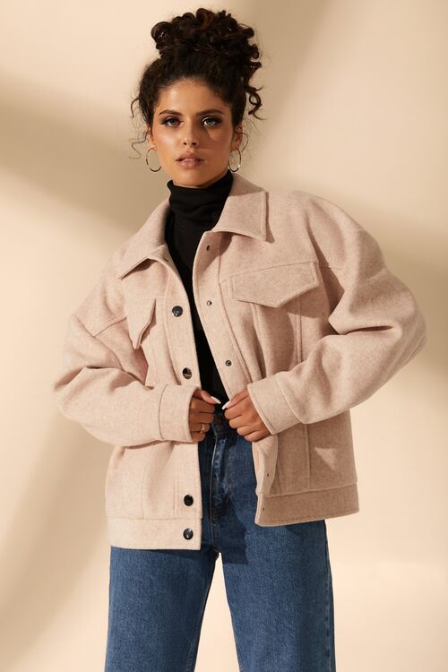 Beige and milky short jacket made of coating fabric