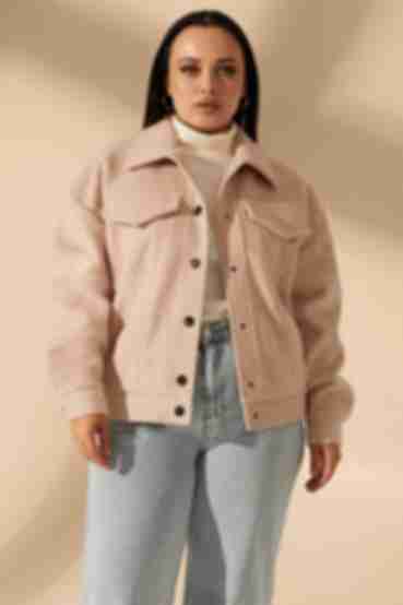 Beige and milky short jacket made of coating fabric plus size