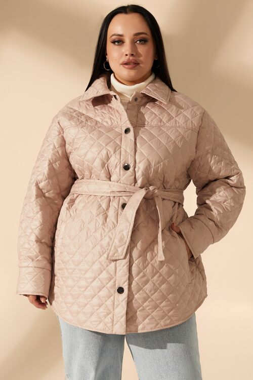 Latte quilted jacket with snap buttons plus size