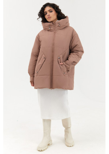 Latte short hooded jacket made of raincoat fabric