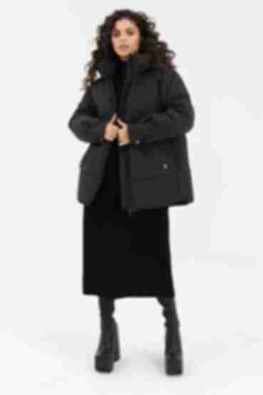 Куртка з каптуром коротка із плащової тканини чорна