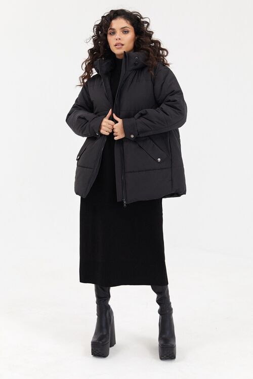 Black short hooded jacket made of raincoat