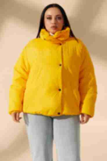 Куртка укорочена на кнопках плащова тканина лимонна великий розмір