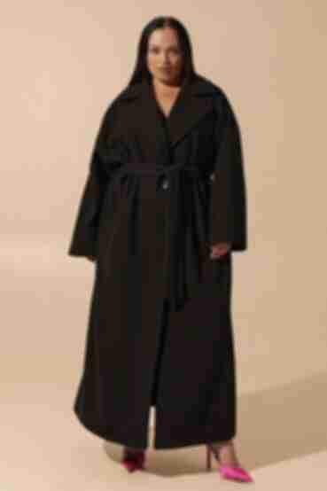 Чорне оверсайз пальто з утеплювачем великий розмір