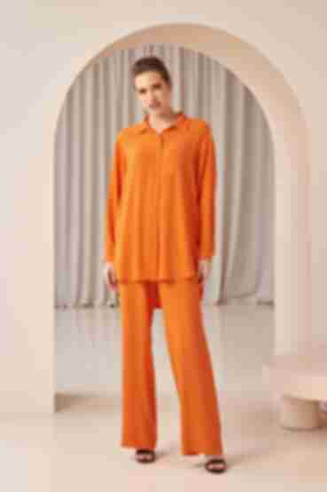 Костюм блуза та брюки палацо віскоза жатка помаранчевий