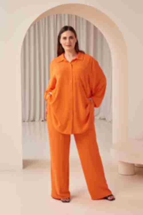 Блуза віскоза жатка помаранчева великий розмір