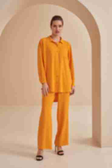 Костюм блуза та брюки палацо віскоза жатка апельсиновий