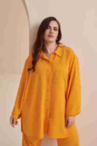 Костюм блуза и брюки палаццо вискоза жатка апельсиновый большой размер
