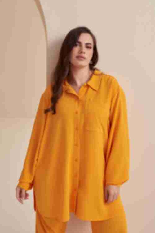 Костюм блуза та брюки палацо віскоза жатка апельсиновий великий розмір