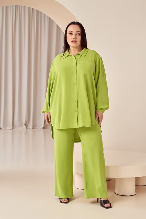 Lime blouse made of crushed viscose plus size