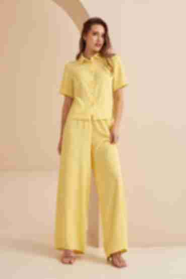Костюм блуза з коротким рукавом та брюки палацо віскоза жатка лимонний