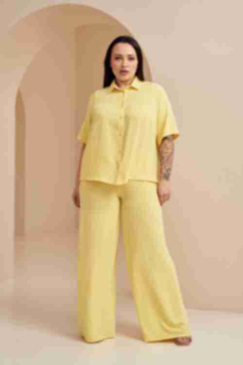 Блуза с коротким рукавом вискоза жатка лимонная большой размер