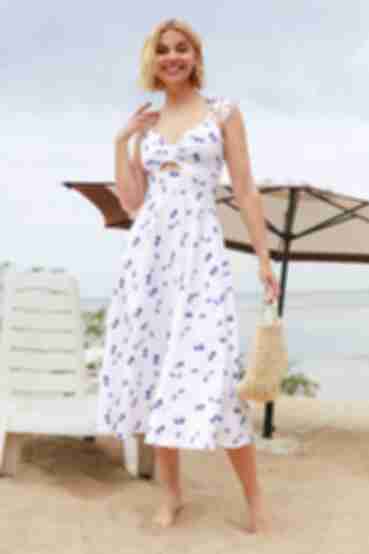 Milky demi soft rayon sundress with ties in blue flowers