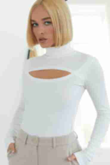 Milky longsleeve with a shaped neckline made of ribbed knitted fabric