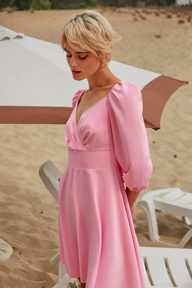 Pink mini wrap dress made of soft rayon