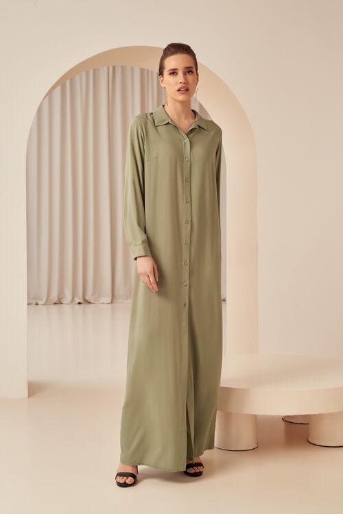 Khaki maxi shirt dress made of staple cotton