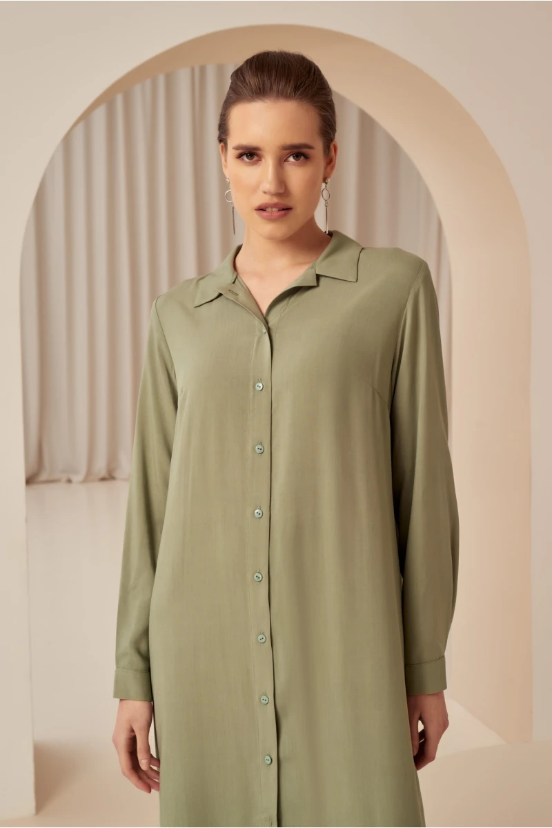 Khaki maxi shirt dress made of staple cotton #2