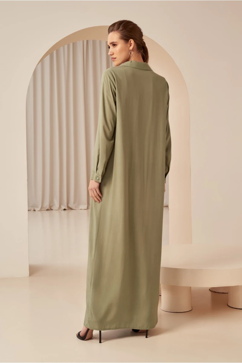 Khaki maxi shirt dress made of staple cotton