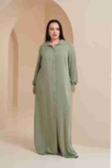 Khaki maxi shirt dress made of staple cotton plus size