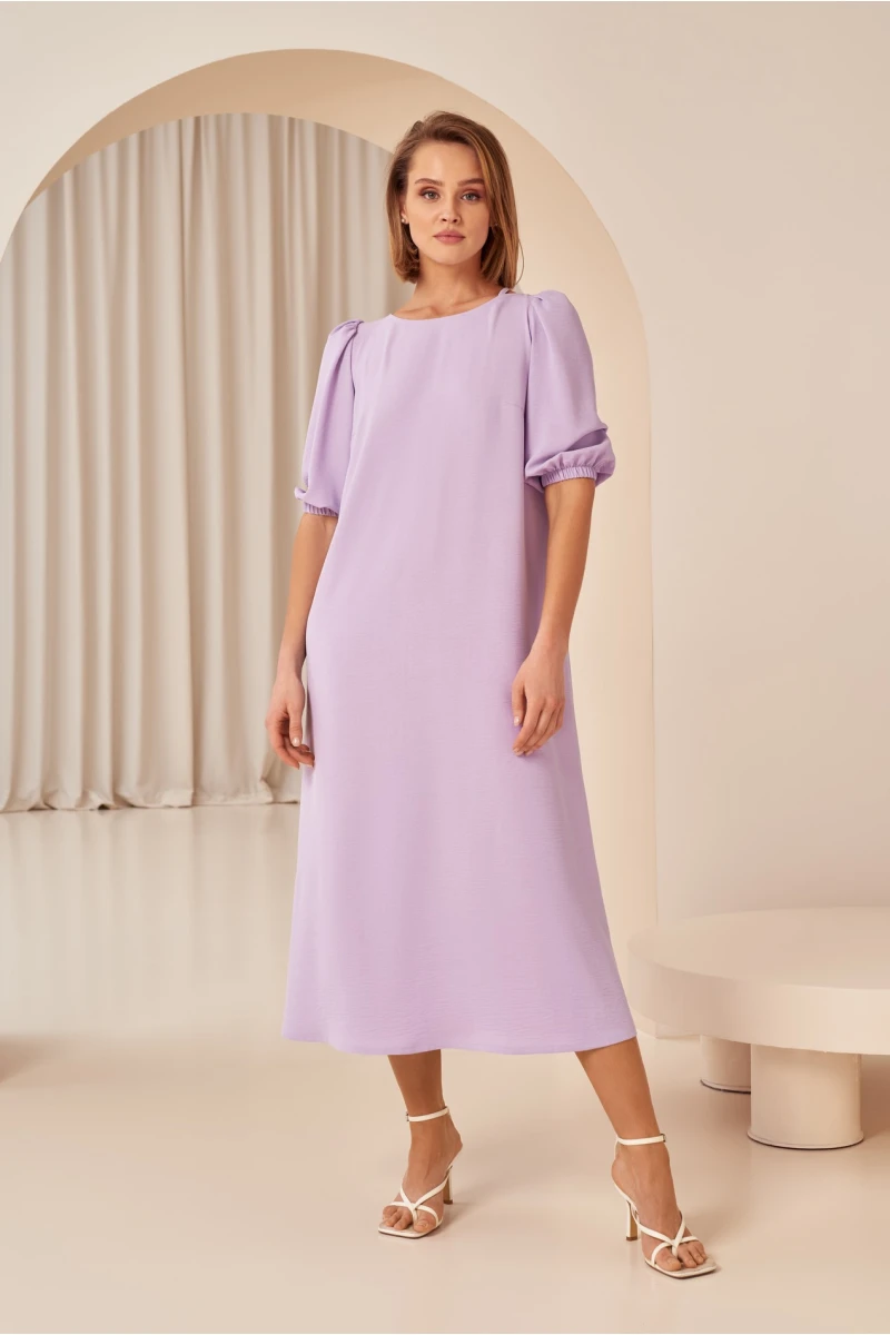 Light pink midi crushed viscose dress with an open back with ties