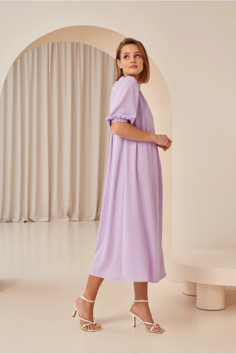 Light pink midi crushed viscose dress with an open back with ties