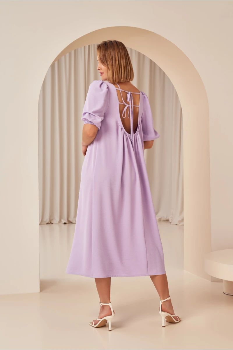Light pink midi crushed viscose dress with an open back with ties