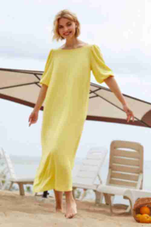 Lemon midi crushed viscose dress with an open back with ties