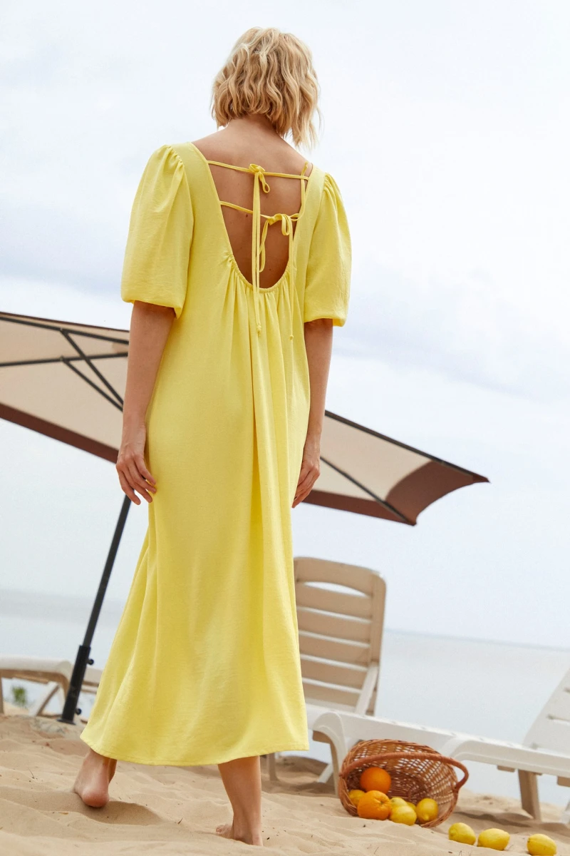 Lemon midi crushed viscose dress with an open back with ties #2