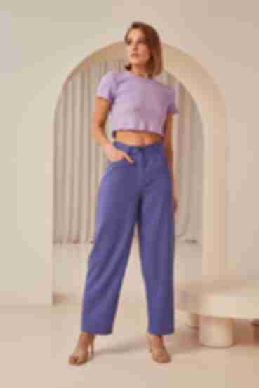 Denim loose fit cropped linen trousers